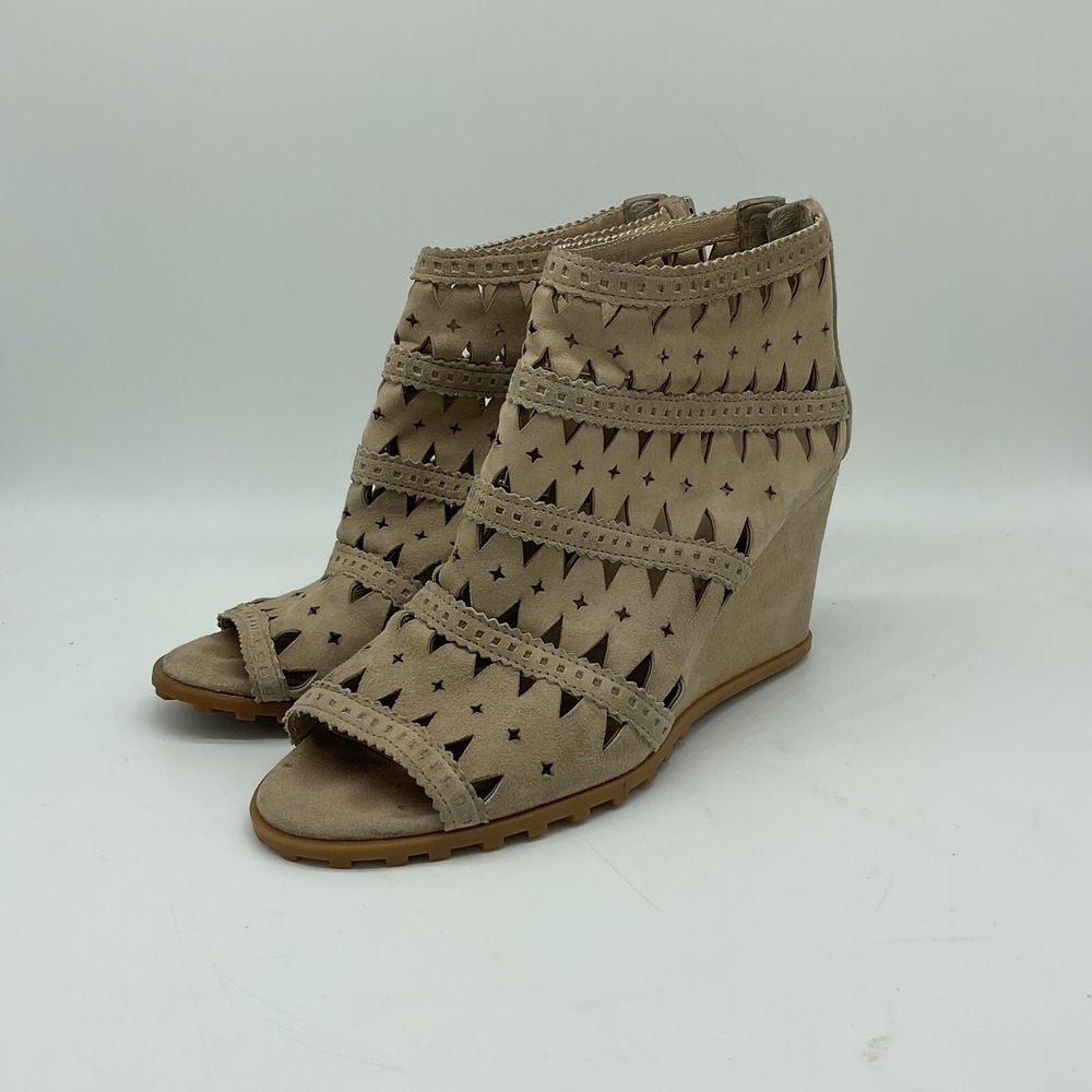 Via Spiga Latanya Bootie Sandal Womens Size 6.5 Beige Cutouts Wedge Open Toe